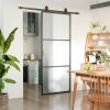 36" x 84" Sliding bathroom Door with 6FT Hardware Kit and Handle, Industrial Frosted Tempered Glass Door with Carbon Steel