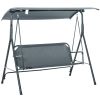 3-Person Porch Swing with Stand, Outdoor Swing for Patio Porch with Adjustable Tilt Canopy and Comfortable Swing Bench-Style Seat, Steel Frame, Gray