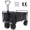 Collapsible Heavy Duty Beach Wagon Cart Outdoor Folding Utility Camping Garden Beach Cart with Universal Wheels Adjustable Handle Shopping (Black)
