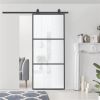 36" x 84" Sliding bathroom Door with 6FT Hardware Kit and Handle, Industrial Frosted Tempered Glass Door with Carbon Steel