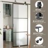 36" x 84" Sliding bathroom Door with 6FT Hardware Kit and Handle, Industrial Frosted Tempered Glass Door with Carbon Steel