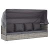 Patio Lounge Bed with Roof Mixed Gray Poly Rattan