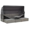Patio Lounge Bed with Roof Mixed Gray Poly Rattan