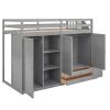 Functional Loft Bed with 3 Shelves, 2 Wardrobes and 2 Drawers, Ladder with Storage, No Box Spring Needed, Gray