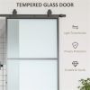 36" x 84" Sliding bathroom Door with 6FT Hardware Kit and Handle, Industrial Frosted Tempered Glass Door with Carbon Steel