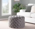 Braided Round 24" Ottoman in Dark Grey Velvet by LumiSource