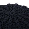 Bordeaux Knitted Cotton Round Pouf, Dark Blue