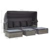 Patio Lounge Bed with Roof Mixed Gray Poly Rattan