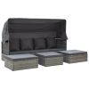 Patio Lounge Bed with Roof Mixed Gray Poly Rattan