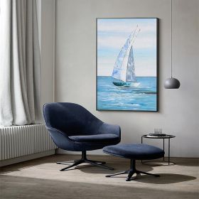 Hand Painted Large Abstract Sailboat Canvas Wall Art Original Nautical Oil Painting On Canvas Modern Seascape Wall Art For Living Room Bedroom Decor (size: 60X90cm)