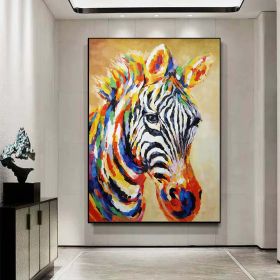 Hand Painted Animal Painting Impressionist Zebra Oil Painting On Canvas Colorful Animal Art Wall Art Multi-Colored Animal Art (size: 60X90cm)