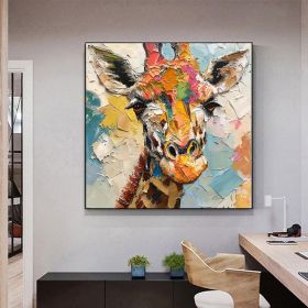 Hand Painted Giraffe Original Oil Painting African Animals Painting Original Wall Art Wild Animals Acrylic Art Impasto Textured Artwork Gifts For Kids (size: 140x140cm)