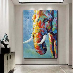 Hand Painted Impressionist Elephant Oil Painting On Canvas- Contemporary Multi-Colored Safari Animal Fine Art Colorful Wall Art For Home Decor (size: 120x160cm)