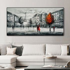 Handmade Oil Painting Abstract Art Figure Painting Black White Paris Wonders Landscape Painting On Canvas Modern Impressionist Fine Art (size: 40x80cm)