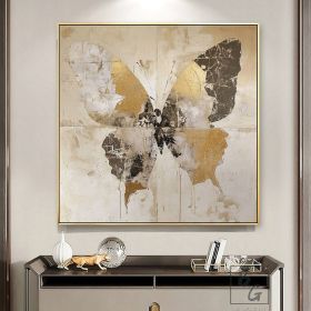 Handmade Oil Painting Animal Original Butterfly Painting Gold Butterfly Abstract Brown Abstract Painting On Canvas Living Room Wall Art (size: 80x80cm)