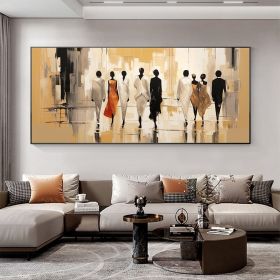 Hand Painted Abstract Walking People Oil Painting On Canvas Large Wall Art Original Golden Modern Wall Art Living Room Wall Decor Retro Wall Art Gift (size: 60x120cm)