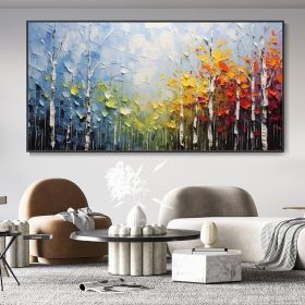 Hand Painted Large Original Canvas Oil Painting Wall Decor Blue Sky And Colorful Forest Painting Living Room Art Hand Textured Painting Bedroom Decor (size: 140x280cm)