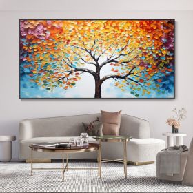 Hand Painted Abstract Oil Painting Landscape Textured Knife Original Artwork Boho Decor Colorful Tree Texture Canvas Wall Hanging Christmas Gift Home (size: 80x160cm)