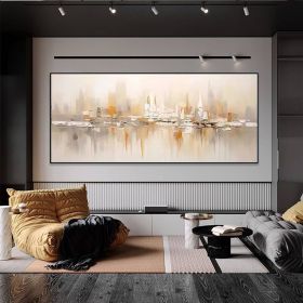 Gold Abstract Cityscape Handmade Oil Paitning On Canvas Textured Wall Art Gold Foil Boho Wall Decor Bright Building Painting Boho Modern Art For Hotel (size: 60x120cm)