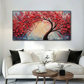 Hand Painted Red Tree Texture Art Abstract Canvas Oil Painting Original Landscape Plant Artwork Modern Stylish Wall Decor Gift For Her New Home (size: 40x80cm)